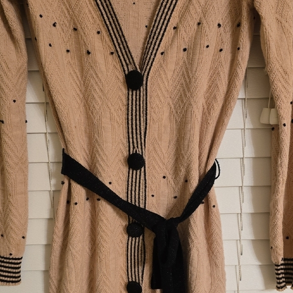 MANOUSH Cream and Black Cotton Long Cardigan with Textured Knit - Picture 6 of 14